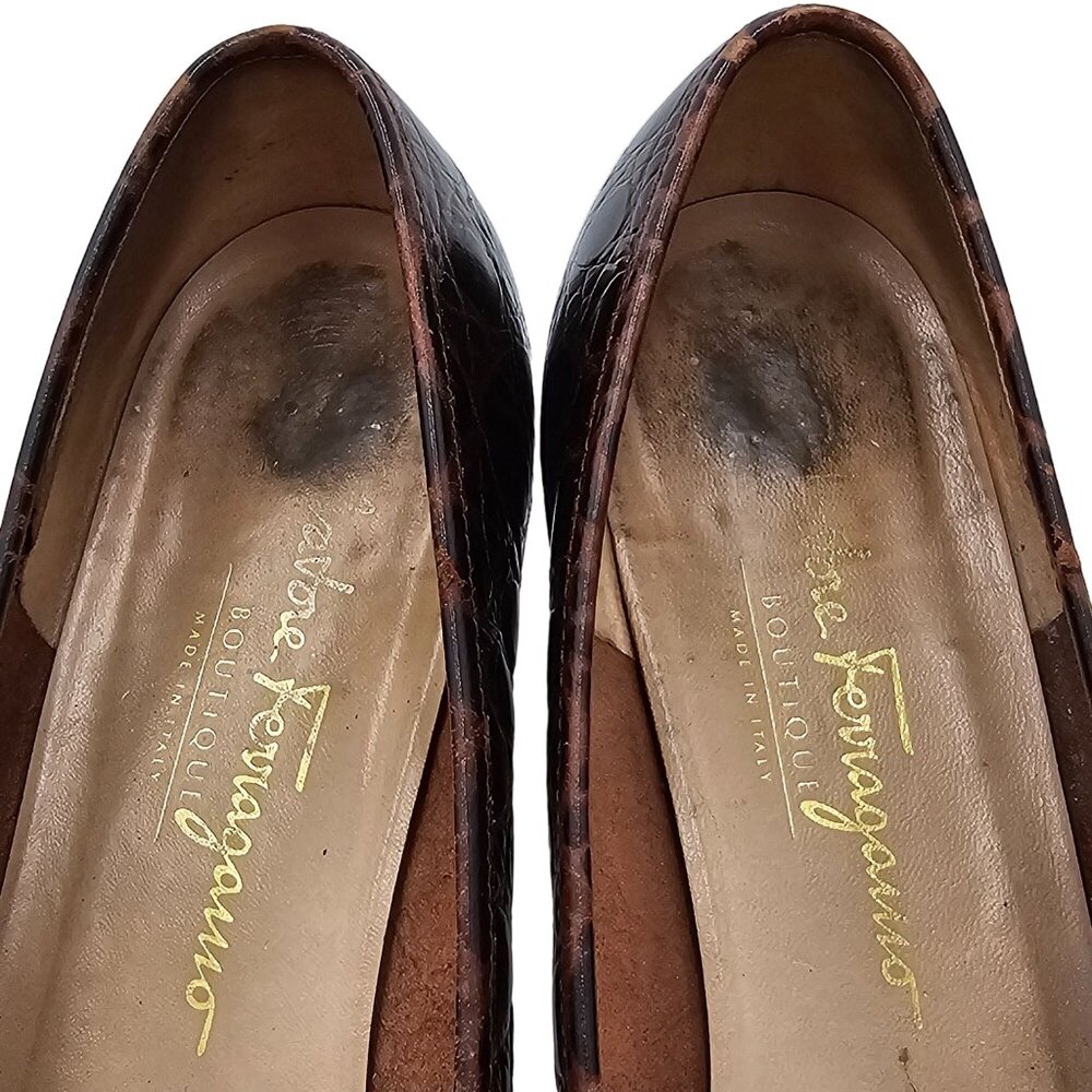 Vintage Salvatore Ferragamo Italy Crocodile Alligator Emb. Womens 8.5AAA Loafers - Picture 12 of 13